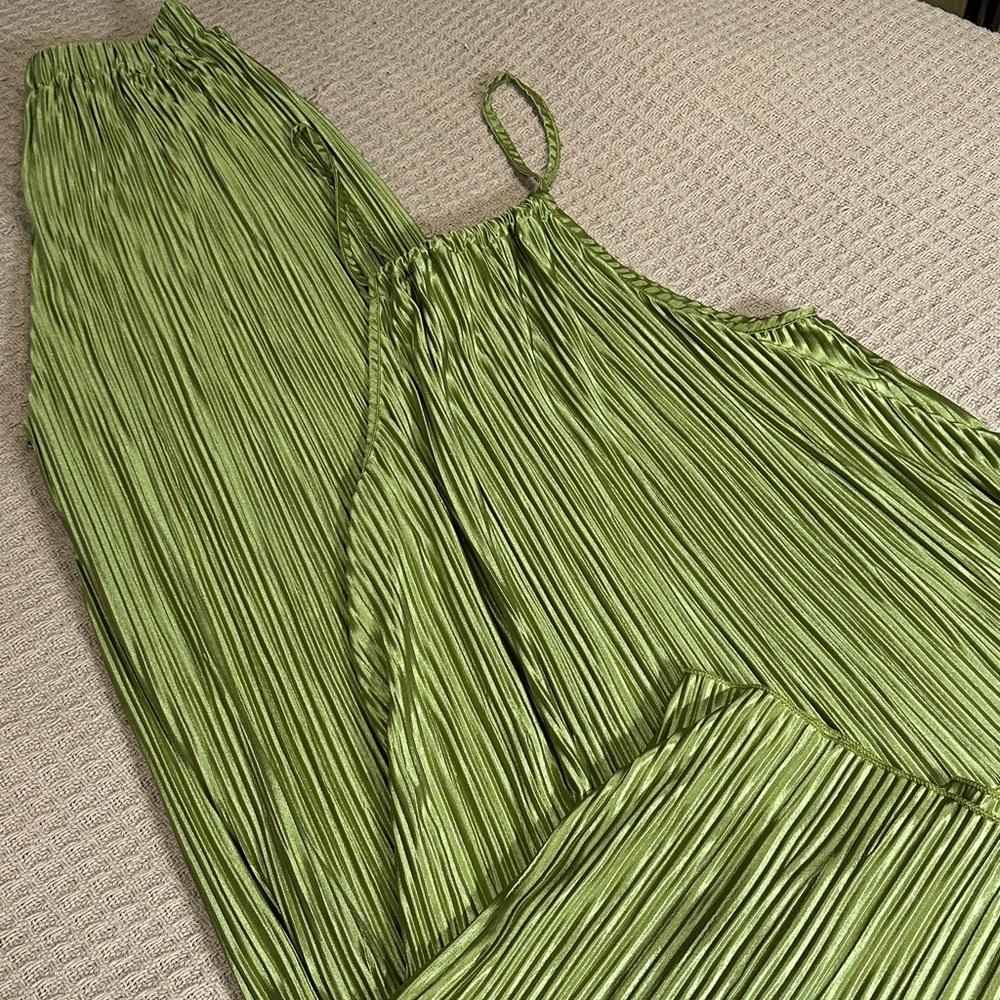 Green Pleated Two-Piece Set